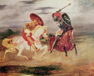 Two Knights Fighting in a Landscape